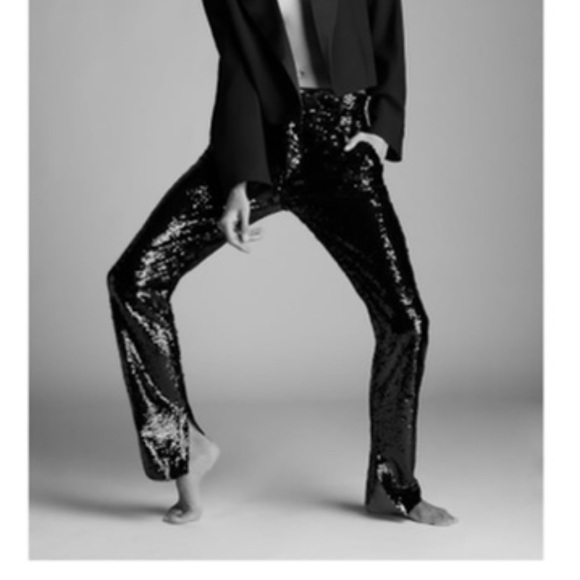 NEW Zara Sequinned Black High Waist Trousers Pants - Picture 3 of 11